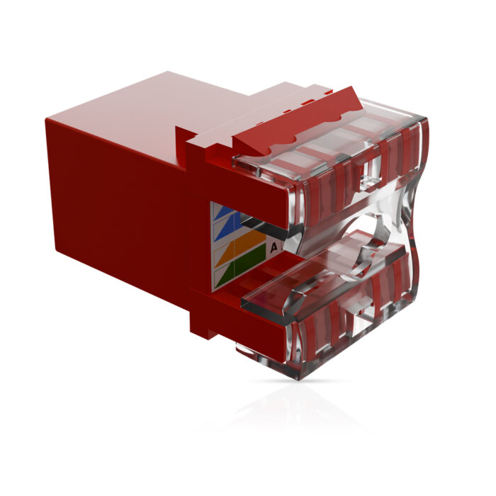 Cat6 UTP Keystone Jack Shuttered RED - Image 2