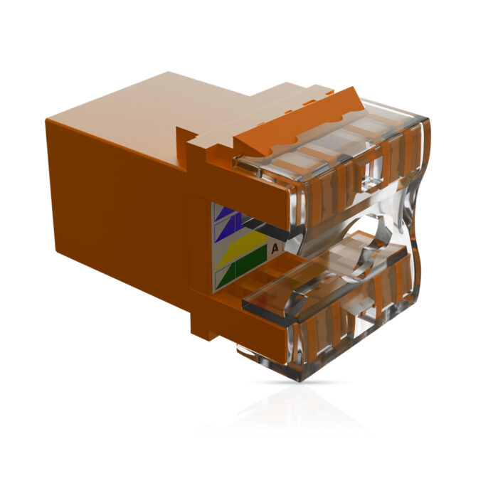 Cat6 UTP Keystone Jack Shuttered ORANGE - Image 2
