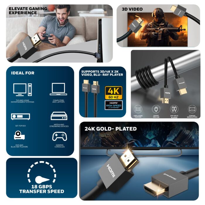 HDMI 5 Mtr with Ethernet - 2.0 Compliant Slim - Image 2