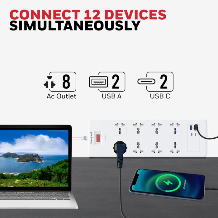 Honeywell 8 Outlet Surge Protector with 2 Type C with PD & 2 USB - Image 2
