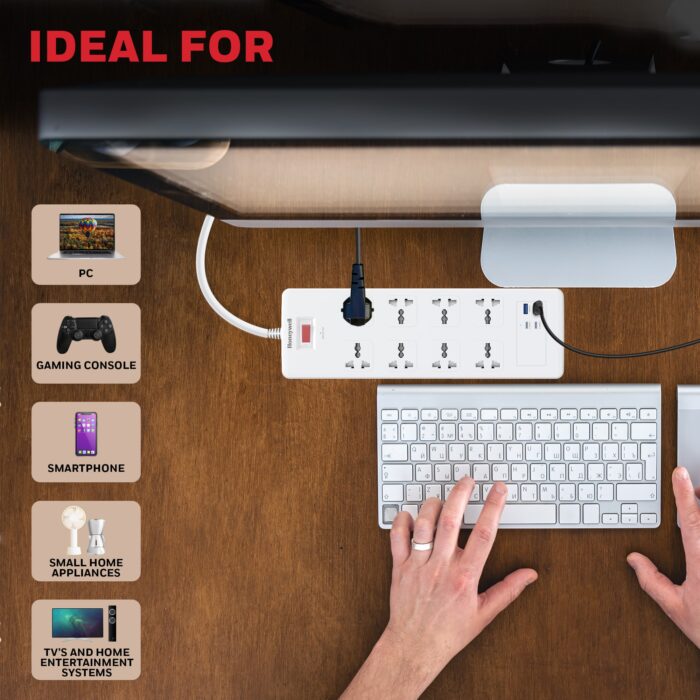 Honeywell 8 Outlet Surge Protector with 2 Type C with PD & 2 USB - Image 5