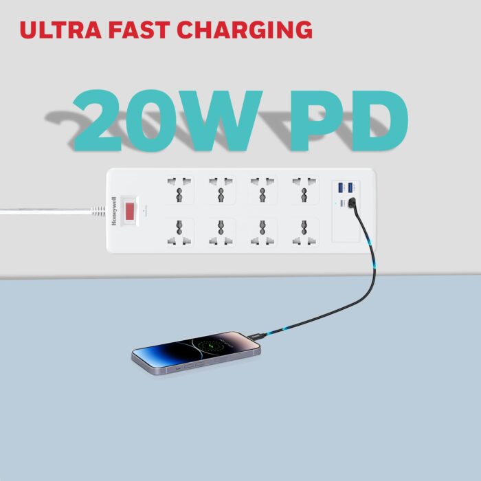 Honeywell 8 Outlet Surge Protector with 2 Type C with PD & 2 USB - Image 6